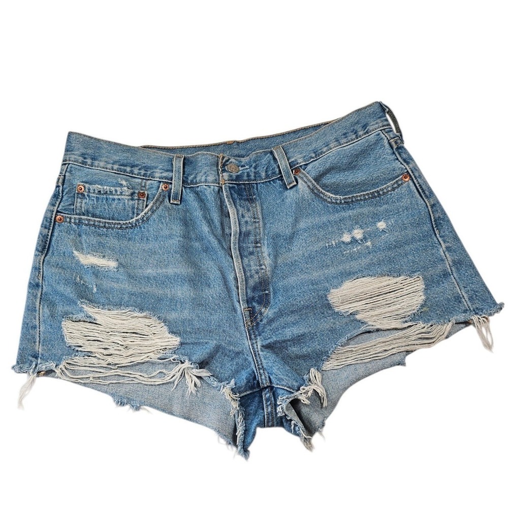 Levis 501 Original Distressed Denim Cutoff Shorts Light Wash Blue W34